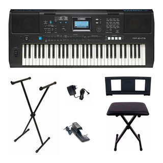 Kit Teclado Yamaha Psr-e473 Preto +banco +acessĂłrios Kit Teclado Yamaha Psr-e473 Preto +banco +acessĂłrios
