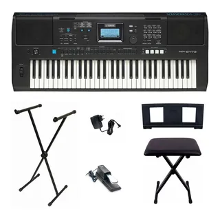 Kit Teclado Yamaha Psr-e473 Preto +banco +acessĂłrios Kit Teclado Yamaha Psr-e473 Preto +banco +acessĂłrios