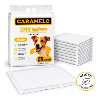 Tapete Higiênico para Cães 50 Unidades 60x60cm - Caramelo - Filhotes e Adultos, Tapetinho Xixi, Fralda, Anti Odor, Gel Absorvente, Atrativo Canino, Descartável, Não Vaza, Não deixa cheiro