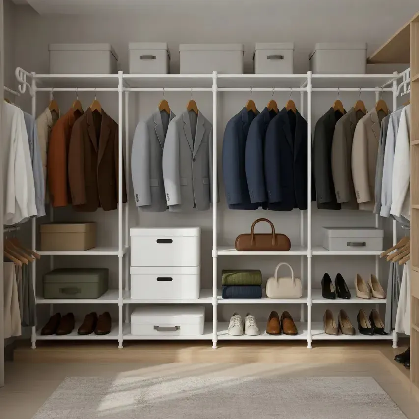Guarda Roupa Dobravel Closet Aberto Organizador De Roupas Desmontavel E Arara Organizadora 4 Colunas Em Aço Resistente Rishon — foto 9