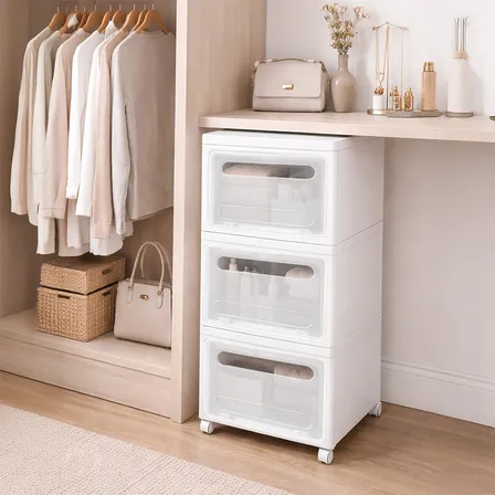 Mu:4life Organizador Carrito De 3 Cajones Apilables Con Tapa Blanco