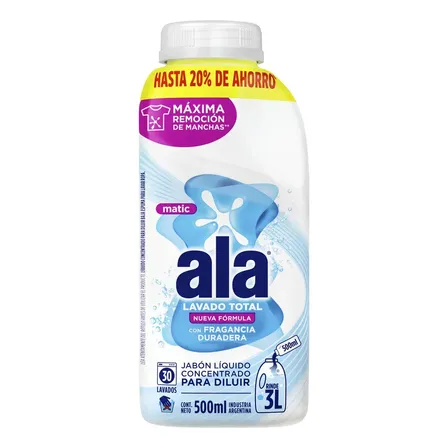 Jabón Liquido Para Diluir Ala Matic Máxima Blancura 500 Ml
