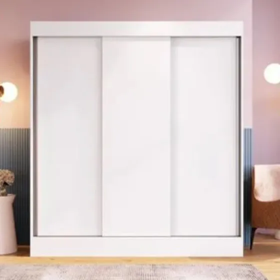 Ropero Placard 3 Puertas Corredizas 2 Cajones Dormitorio Color Blanco