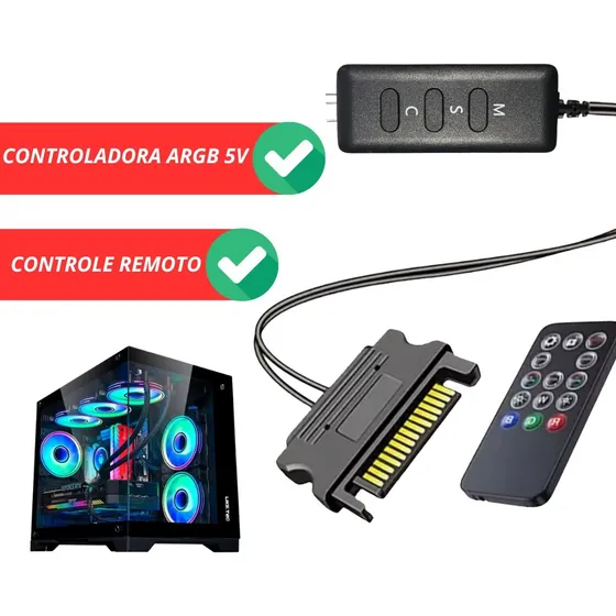 Controladora Argb Sata 5v 3 Pinos Teucer Lc-s60 Com Controle