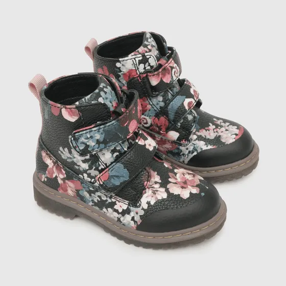 Botin Floreado De Niña Con Velcros Negro Colloky