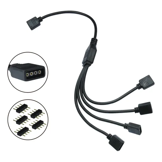 Cabo Extensor Splitter 1 Para 4 Fans 12v 4 Pinos Rgb