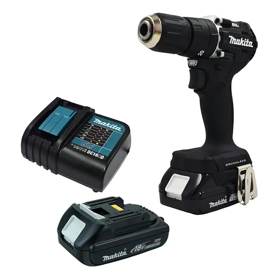 Taladro percutor atornillador inalámbrico de 13mm Makita DHP487YX2B 18V + accesorio 18V