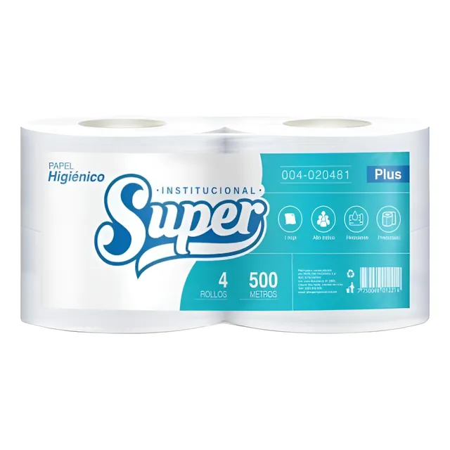 Papel Higiénico Jumbo Blanco Plussuper Bol 4 Rollos X500 Mts