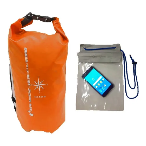 Combo Bolso Estanco 22 Litros + Sobre Estanco Grande Kayak Color Naranja