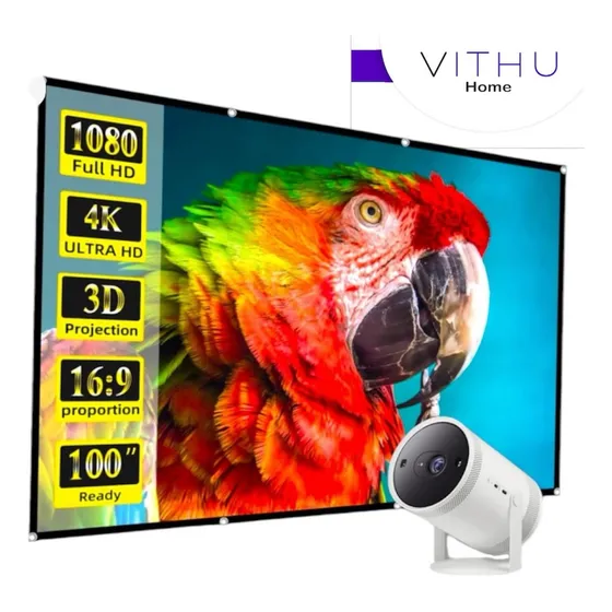 Tela Projeção Vithu Home 150 Polegadas Para Projetor Full Hd 4k Uso Interno E Externo Lona Com Ilhos 2,5m Grande Cinema Projetores