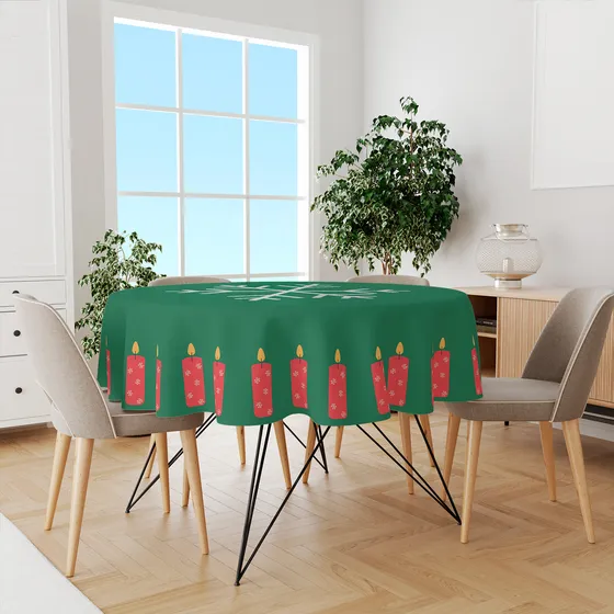 Toalha Mesa Redonda Tecido Vela De Natal Redonda 140x140cm