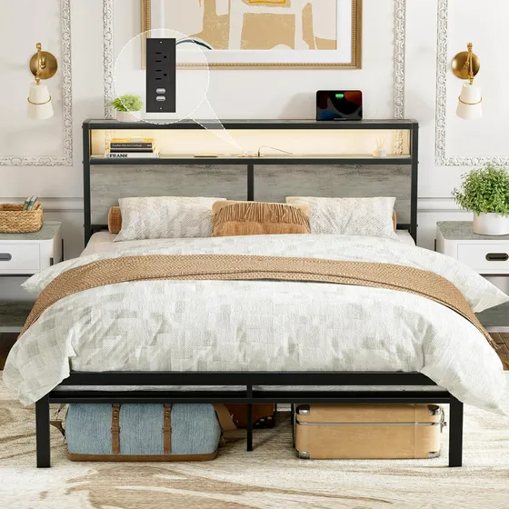 Base De Cama King Size Cabecera Luces Led Usb