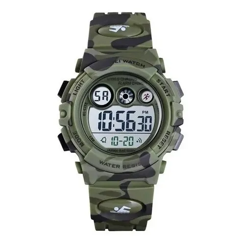 Reloj Skmei 1547 Para Niños Digital Sumergible Camuflado Color De La Correa Camuflado Verde Color Del Bisel Azul Claro Color Del Fondo Gris