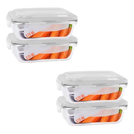 Kit 4 Pote 370ml Vidro Hermético Marmita Mantimentos Fitness Sortido