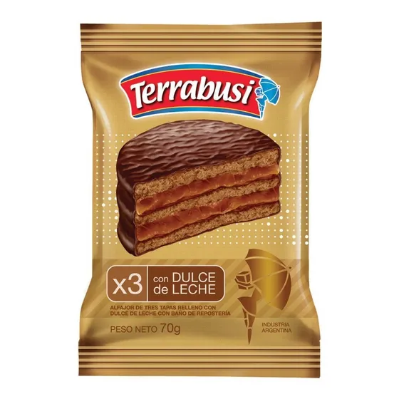 Alfajor Triple Terrabusi chocolate dulce de leche X 70 Grs