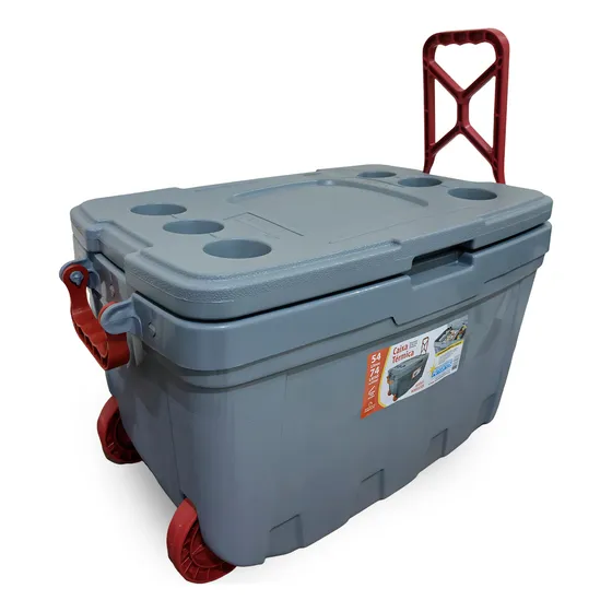 Caixa Térmica Cooler 54lt 74 Latas Com Rodas Praia Grande