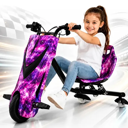 Triciclo Eletrico Infantil Drift 350w Luzes Rgb +brinde Roxo/ Rosa Estrelado
