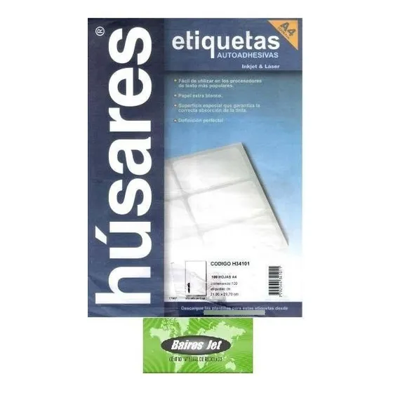 Etiquetas Autoadhesivas Husares H34180 3,56 X 1,69 Cms X 100 HOJAS