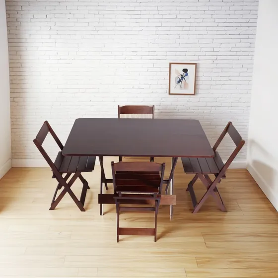 Conj Mesa Dobrável 120x70 C/4 Cadeiras Madeira Maciça