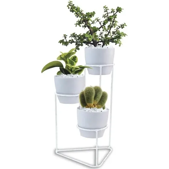 Soporte Matera Maceta X3 Puestos(9cm) Redondo 29,5cms Alto Color Blanco Praga