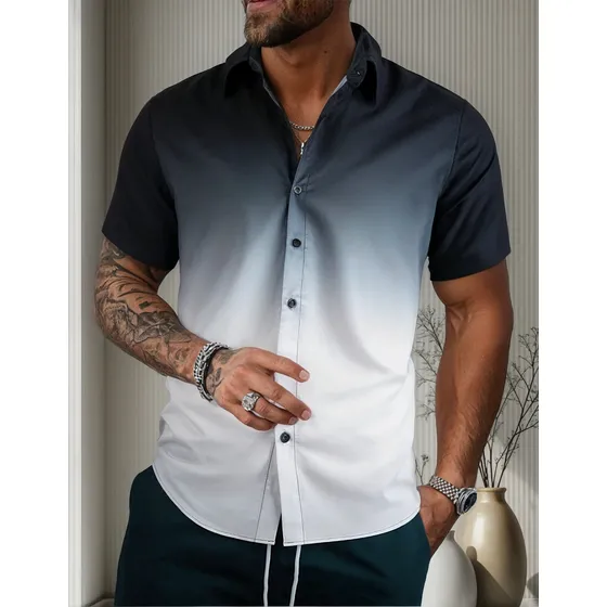 Camisa Con Estampado 3d Degradado Para Hombre, Ropa De