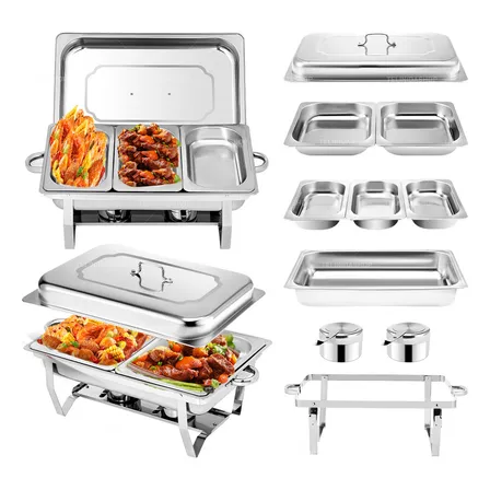 12l Ollas Vaporeras De Acero Inoxidable De Buffet Con 2+3 Insertos, Chafer Bufetera Para Buffet, Bufetera Acero Inoxidable Para Comidas, Tacos Y Mas Comidas, Cacerolas Para Buffet De Acero Inoxidable