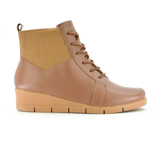 Bota Casual Taco Corrido Usaflex De Cuero Acordonada
