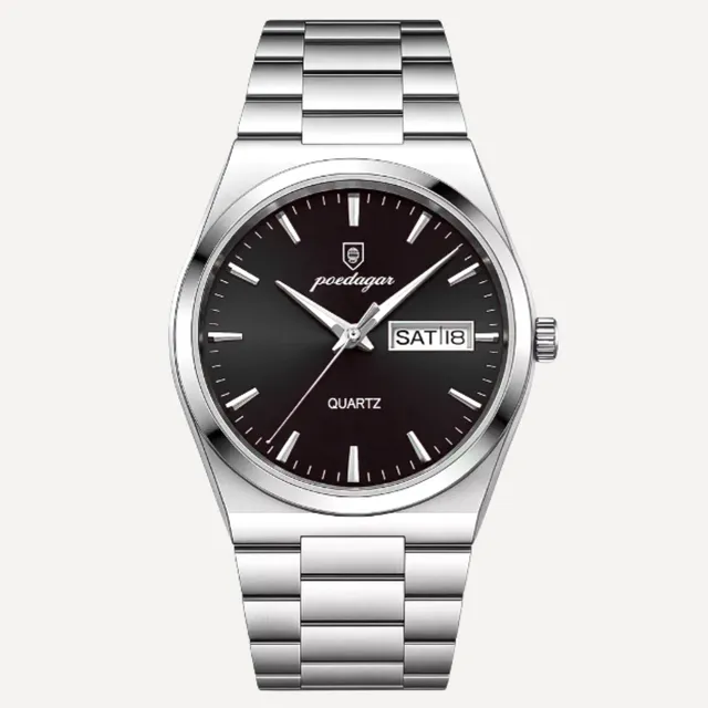 Relógio Masculino Luxo Poedagar Old Money Aço Quartzo Prata Preto Prateado Clássico