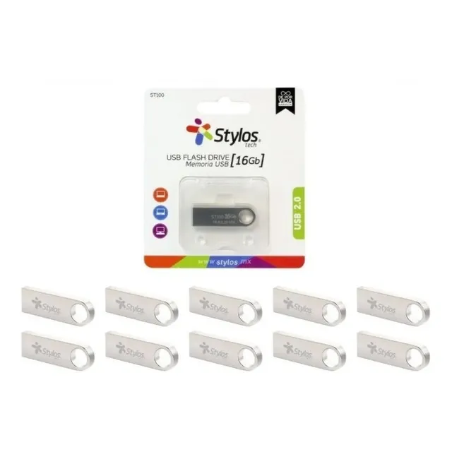 Kit De 50 Memorias Usb 16gb Stylos Tech St100 2.0 Plateada Plateado Liso