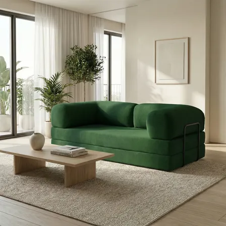 Sofá Cama Snoo 2 Lugares 1,80m Bouclé Design Moderno Verde Liso