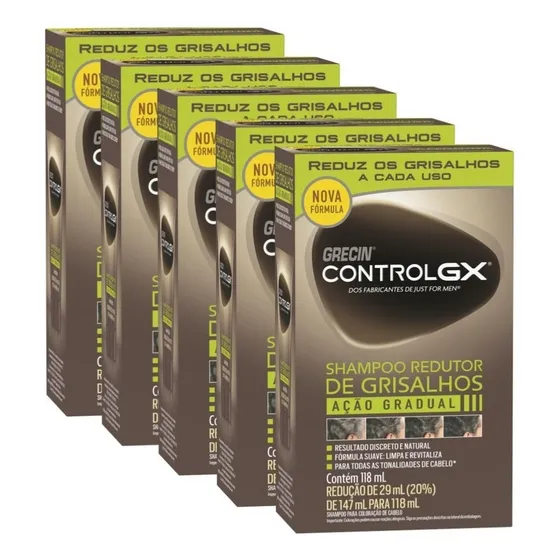 Kit 5 Shampoos Redutor De Grisalhos Grecin Control Gx 118 Ml
