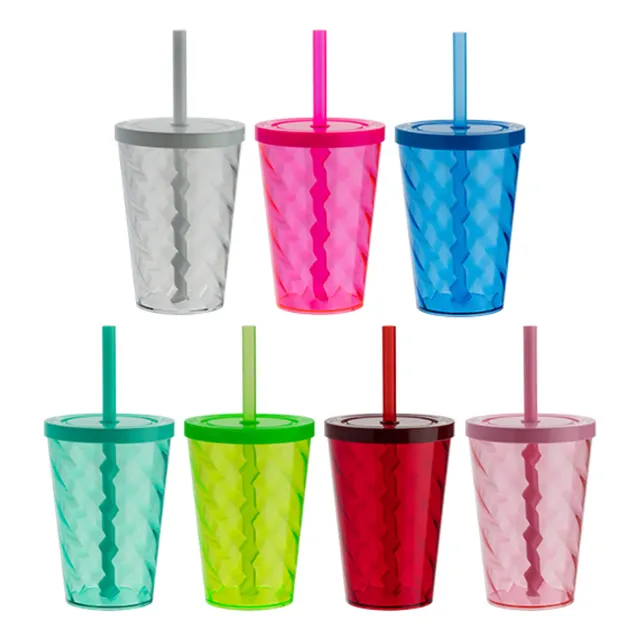 Vasos Twister 400 Ml X12u Con Tapa Y Sorbito