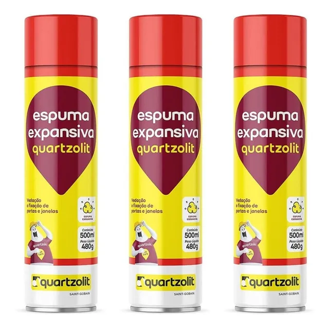 Kit C/3 Espuma Expansiva Poliuretano 500ml/340g Quartzolit