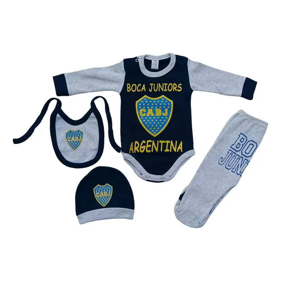 Conjunto De Bebe Boca Body Gorro Babero Pantalon