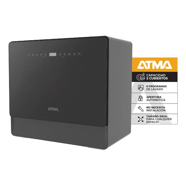 Lavavajillas Atma 5 Cubiertos Llj05 2 Cestos Pantalla Led Autolimpieza Negro