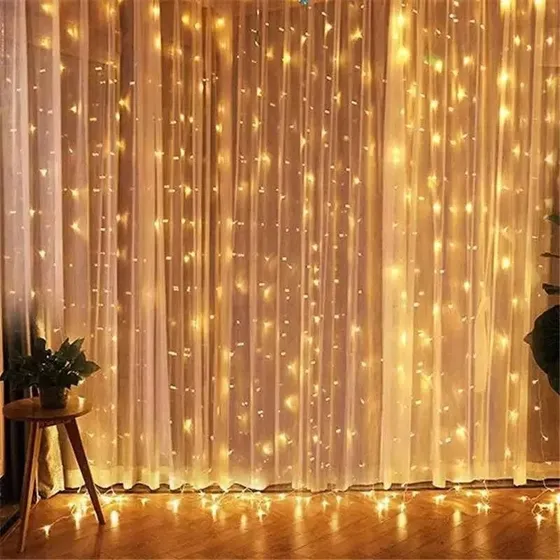 Cortina Lluvia Luces Led 3x3 Metros 16 Tiras 220v Navidad