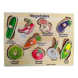 Rompecabezas Bilingüe De Vegetales, Con Pija De Madera Fino Rompecabezas Bilingüe De Vegetales, Con Pija De Madera Fino