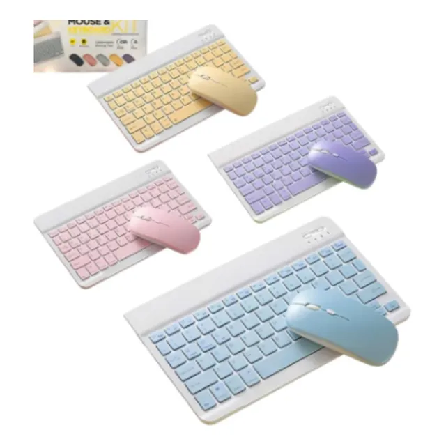 Kit Teclado + Mouse Inalámbrico Bluetooth Kawaii Con Sticker