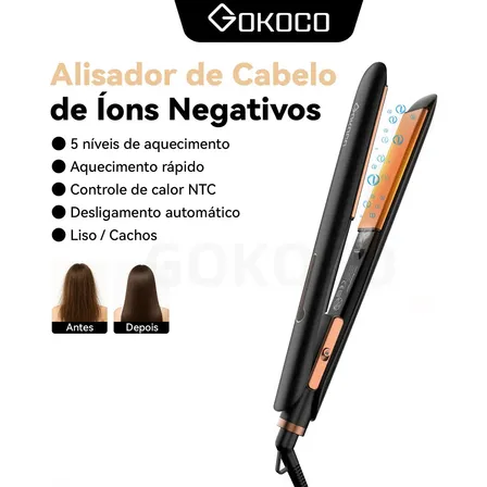 Prancha de Cabelo Profissional Iônica Portátil para Cachos com Regulador de Temperatura Bivolt