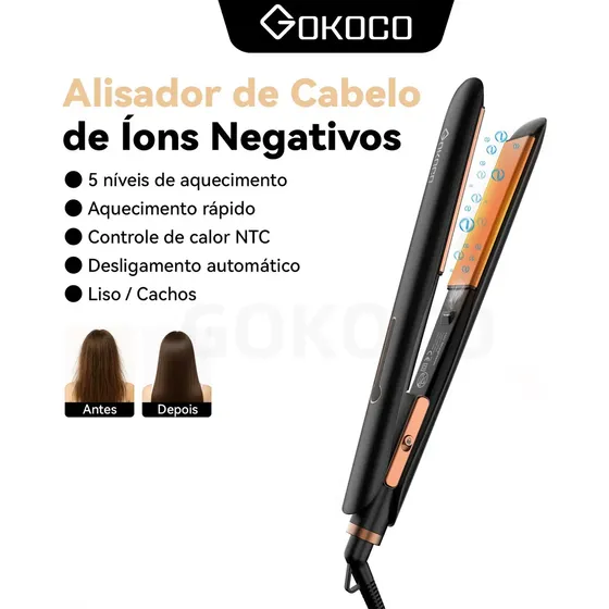 Prancha de Cabelo Profissional Iônica Portátil para Cachos com Regulador de Temperatura Bivolt