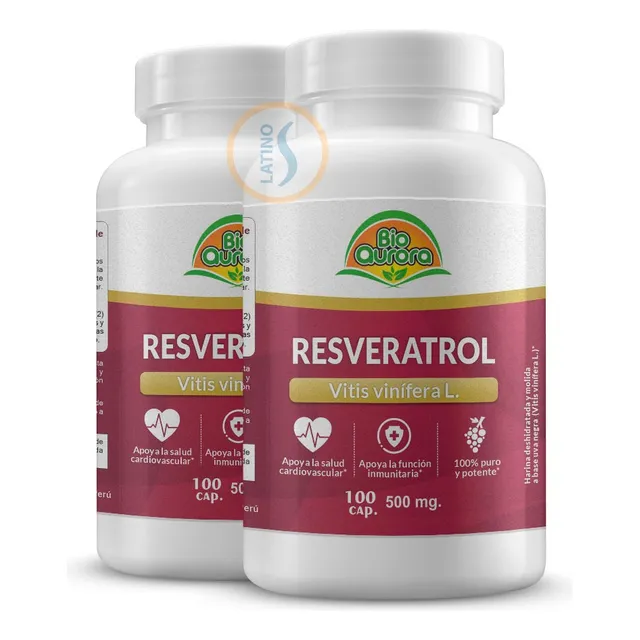 Resveratrol 100 Capsulas 500mg Bioaurora Pack 2 Unidades