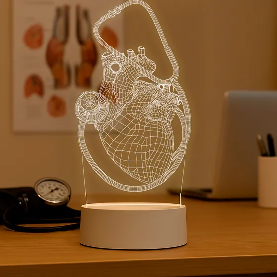 Luminária Led 3d Coração Com Estetoscópio  - Abajur De Mesa
