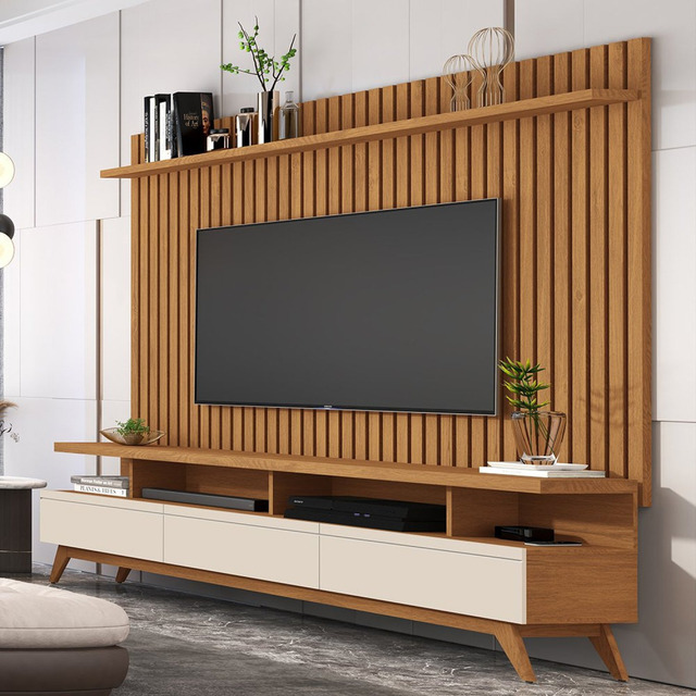 Rack Vivare Wood Com Painel Ripado Para Tv Até 72 Fa Rack Vivare Wood Com Painel Ripado Para Tv Até 72 Fa