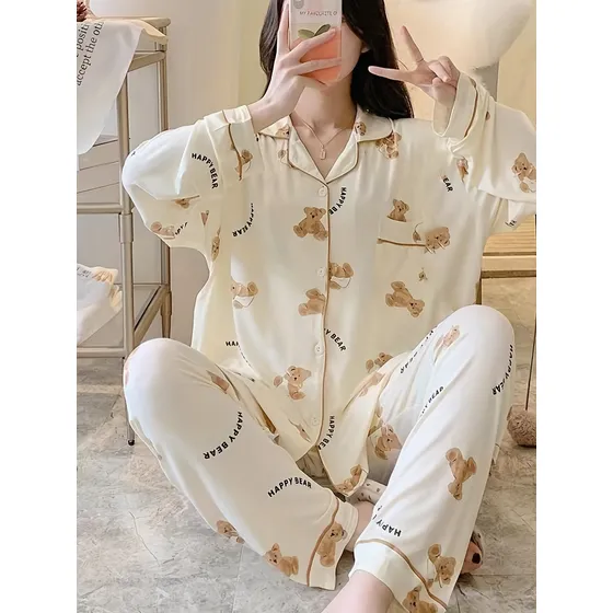 Conjunto De Pijamas Con Diseño De Oso De Dibujos Animados Pa