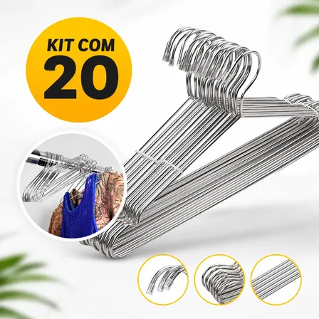 Cabide De Roupa De Aço Inox Atacado Kit Com 20 Peças Nf Prateado
