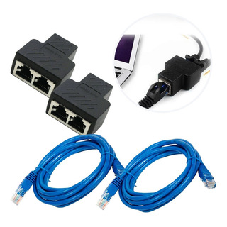 Kit Adaptador Sinal Duplo Rede Rj45 1 A 2 Saídas + 2 Cabo 5m Kit Adaptador Sinal Duplo Rede Rj45 1 A 2 Saídas + 2 Cabo 5m