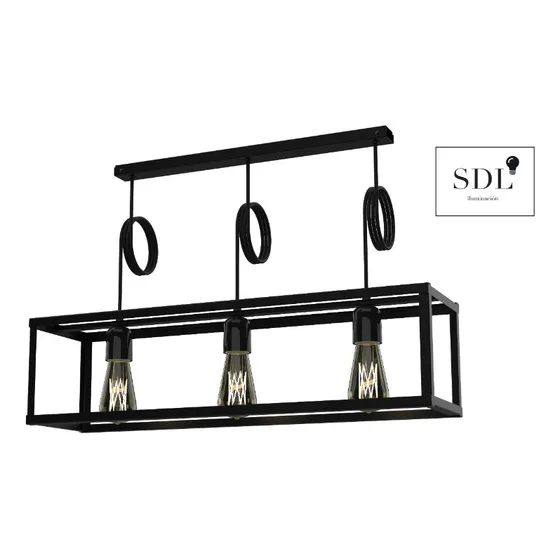 Lámpara De Techo Colgante Living Led Moderno 3 Luces Cubo 04 Color Negro