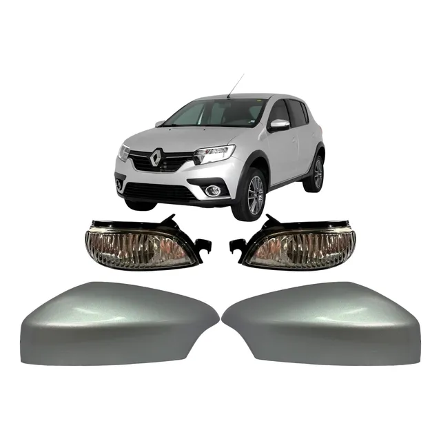 Kit Par Capa + Seta Retrovisor Renault Sandero 2017 Prata