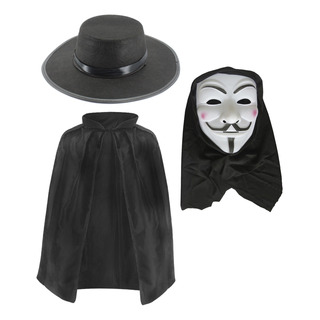 Fantasia Mascara C/ Capuz Chapéu Capa V De Vingança Anonymou Fantasia Mascara C/ Capuz Chapéu Capa V De Vingança Anonymou