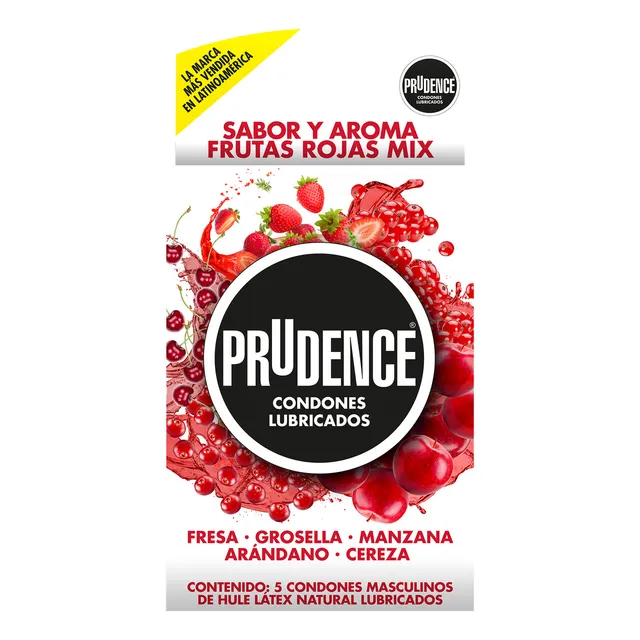 Caja Con 5 Condones Prudence Con Sabor Y Aroma Frutas Rojas